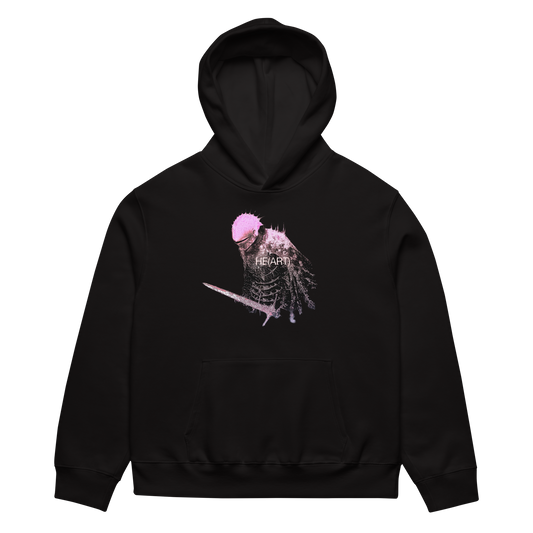 Black hoodie with a graphic design on a white background
